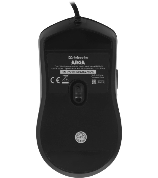 Мышь проводная Defender Arga GM-049 черный, 3600 dpi, USB, кнопки - 6