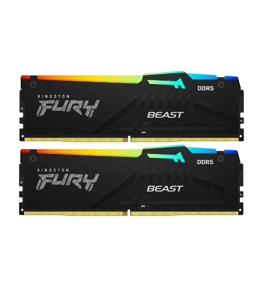 Оперативная память Kingston Fury Beast, DDR5, 64GB (2x32GB), 5600MHz, CL40, DIMM, с радиатором, RGB, черный
