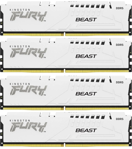 Оперативная память Kingston Fury Beast, DDR5, 64Gb (4x16 Gb), 6000 MHz, CL40, DIMM, радиатор, белый