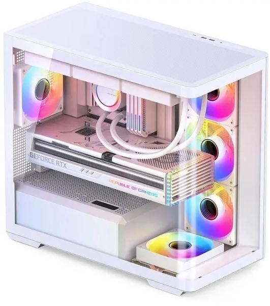Корпус без блока питания JONSBO D300, Mini-Tower, TG, no fan, 2xUSB-A 3.2 + 1xUSB-C 3.2, mATX, mITX White