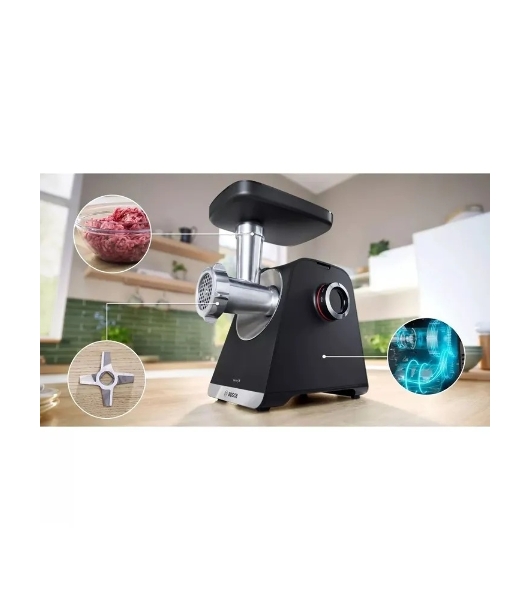 Мясорубка электрическая Bosch MFWS650B черный, 2100 Вт, 3.5 кг/мин, реверс, защита от перегрузки, насадки - 5