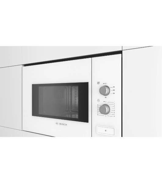 Встраиваемая микроволновая печь Bosch BFL 520MW0 белый, 20 л, 800 Вт, переключатели - поворотный механизм