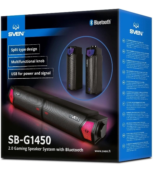 Саундбар мини SVEN SB-G1450, черный (10 Вт, питание USB, Bluetooth, подсветка)
