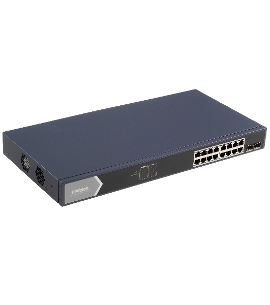 Коммутатор HiWatch DS-S1816GP, 16×1 Гбит/с PoE + 2×1 Гбит/с SFP, неуправляемый