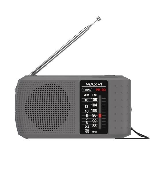 Радиоприемник Maxvi PR-03 grey (AM\FM, аналоговый тюнер, 2 х АА)