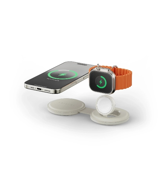 Переносное зарядное устройство Satechi Qi2 OntheGo 2-in-1 Wireless Charger, песочный