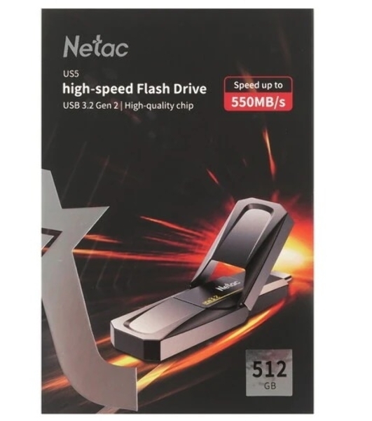 Флешка USB Netac US5 (NT03US5C-512G-32TA), 512Gb, USB 3.2/TypeC, R/W 550/500, черный
