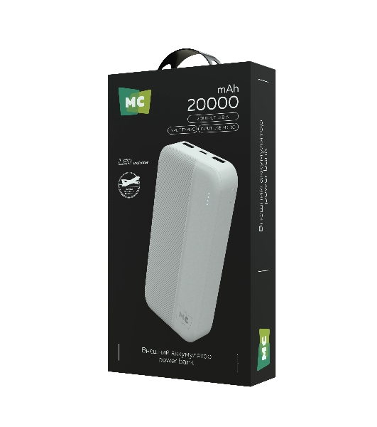 Портативный аккумулятор MORE CHOICE (4620202552938) PB25-20 20000mAh 2USB+Type-C+1micro USB 2.0A, белый