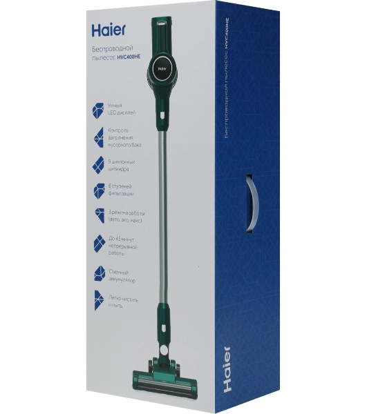Пылесос вертикальный Haier HVC400HE зеленый, питание от аккумулятора, 400 Вт, уборка сухая, пылесборник 0.8 л