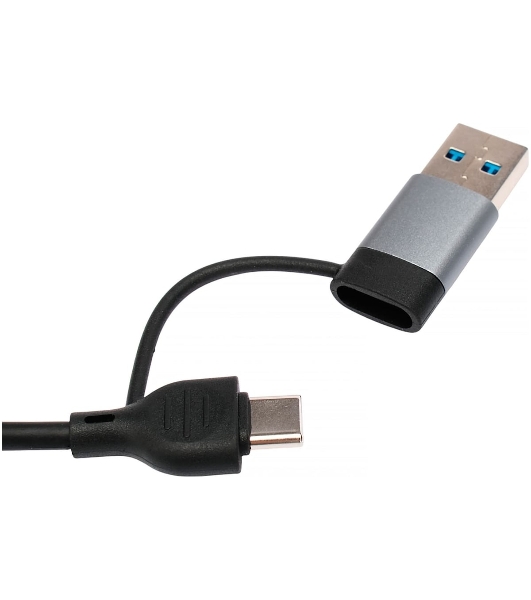 Кард-ридер Type-C/USB-A (3.1) Gembird 5в1: 2xUSB 2.0, USB3.1, SD/TF, кабель 10 см, алюминий