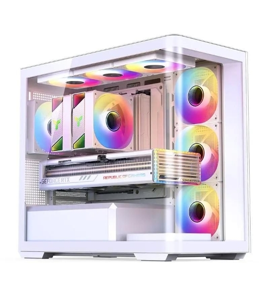 Корпус без блока питания JONSBO D300, Mini-Tower, TG, no fan, 2xUSB-A 3.2 + 1xUSB-C 3.2, mATX, mITX White