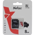 Флеш карта Netac P500 ECO MicroSDHC 8Gb C10 NT02P500ECO-008G-R,, адаптер в комплекте, фото 1
