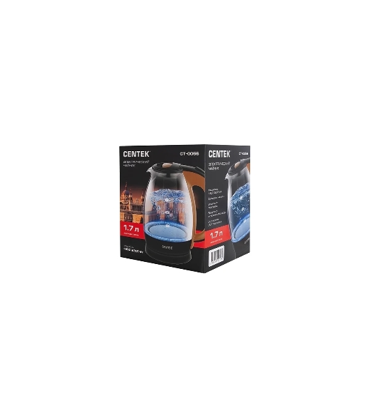 Электрочайник Centek CT-0056 кофейно-бежевый, 1.7 л, 2200 Вт, скрытый нагревательный элемент