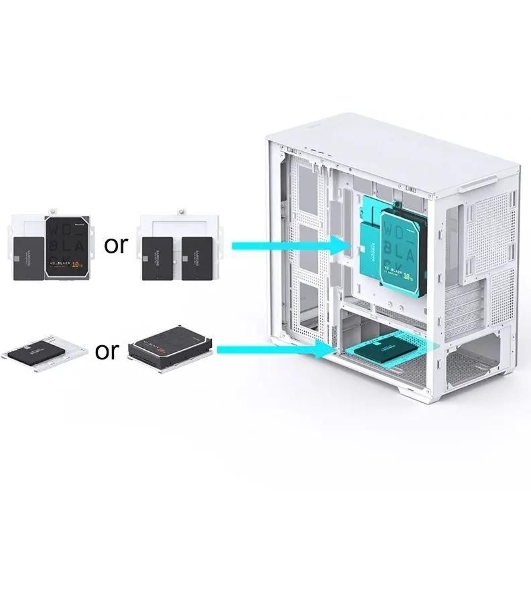 Корпус без блока питания JONSBO D300, Mini-Tower, TG, no fan, 2xUSB-A 3.2 + 1xUSB-C 3.2, mATX, mITX White