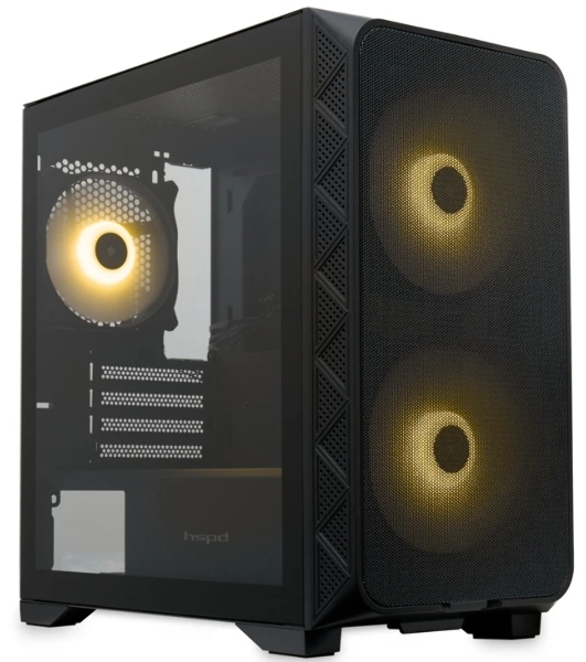 Компьютерный корпус без блока питания HSPD M321, Mesh Mini-tower, черный, slide TG, 0.45 SPCC, 2x140мм ARGb+1x120мм ARGb mATX, mITX 160/340/184мм 2x2.5', 2x3.5', 4xPCI 2xUSB-A 3.0, 1xUSB-A 1.0 390x200x385мм