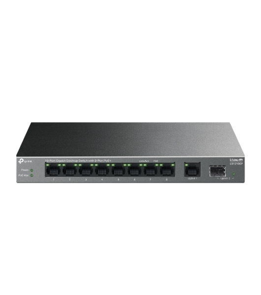 Коммутатор настольный TP-Link LS1210GP с 9 гигабитными портами (8 портов PoE+) и портом SFP