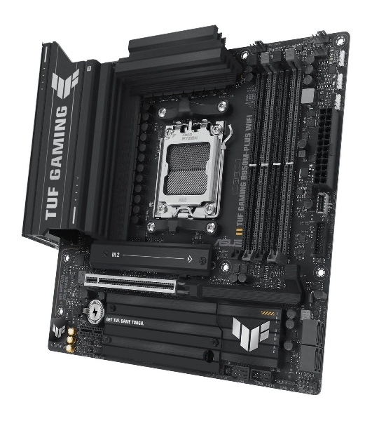 Материнская плата ASUS TUF GAMING B850M-PLUS WIFI, AM5, AMD B850, 4xDDR5, 4xSATA, 3xM.2, 1xPCIe 4.0 x16, 1xHDMI, 1xDP, 1x 2.5Gb LAN, 1xUSB-C 20Gbps, 3xUSB-A 10Gbps, 4xUSB-A 5Gbps, 4xUSB-A 2.0, 7.1, micro-ATX
