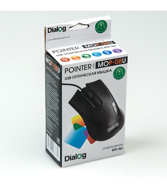Мышь проводная Dialog Pointer MOP-08U черный, 800 dpi, USB, кнопки - 3