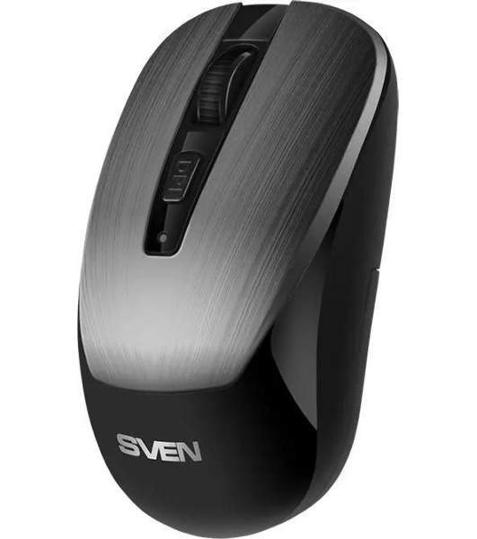 Мышь беспроводная SVEN RX-380W серый металлик, 1600 dpi, радиоканал, USB, кнопки - 4