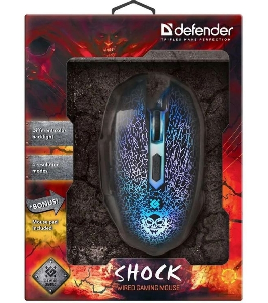 Мышь проводная Defender Shock GM-110L черный, 3200 dpi, USB, кнопки - 6