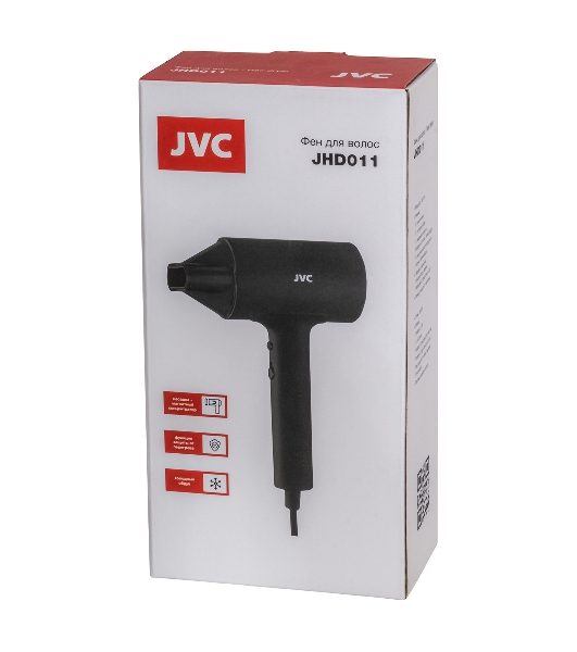 Фен JVC JHD011 черный, 1600 Вт