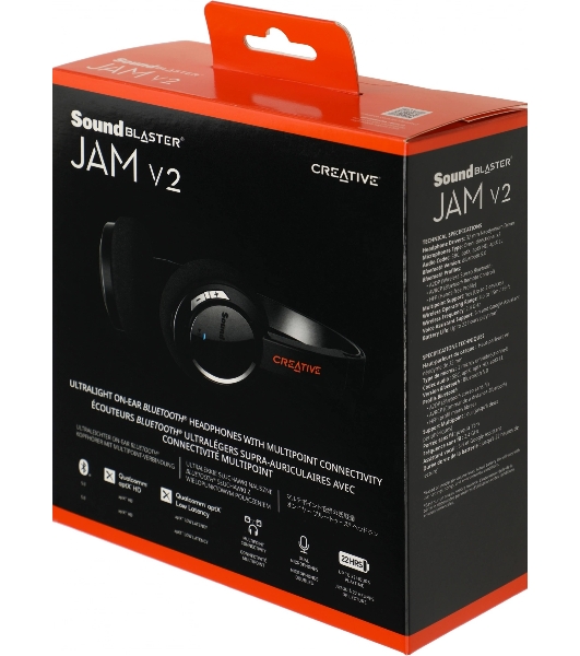 Беспроводные/проводные наушники Creative Jam V2 черный, накладные, Bluetooth + USB-C, до 22 ч