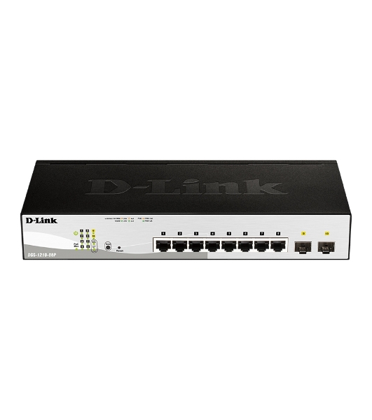 Коммутатор D-Link DGS-1210-08P/G3A, 8×1 Гбит/с PoE + 2×1 Гбит/с SFP, настраиваемый