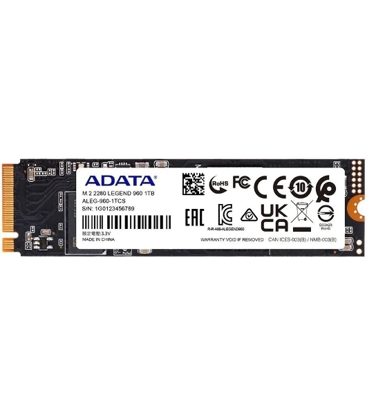Накопитель SSD ADATA LEGEND 960, 1Tb, PCIe 4.0 x4, M.2 2280, NVMe, R/W 7400/6000, с радиатором