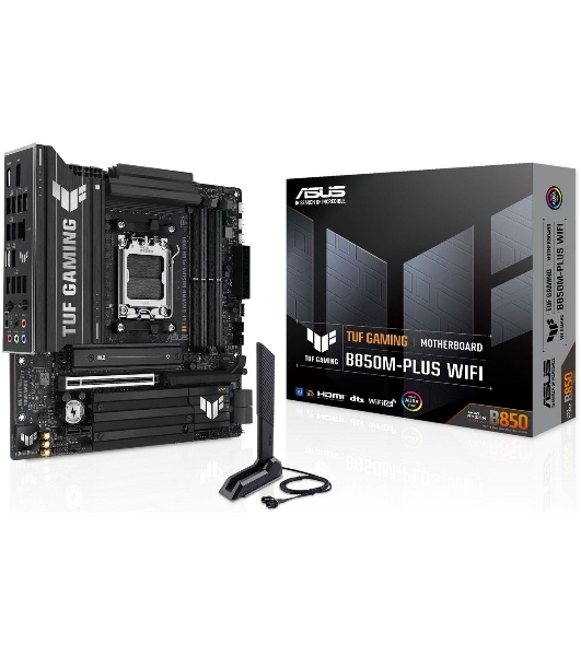 Материнская плата ASUS TUF GAMING B850M-PLUS WIFI, AM5, AMD B850, 4xDDR5, 4xSATA, 3xM.2, 1xPCIe 4.0 x16, 1xHDMI, 1xDP, 1x 2.5Gb LAN, 1xUSB-C 20Gbps, 3xUSB-A 10Gbps, 4xUSB-A 5Gbps, 4xUSB-A 2.0, 7.1, micro-ATX