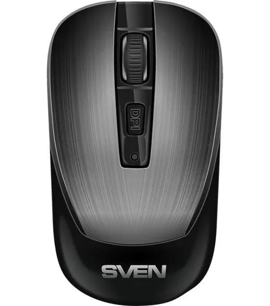Мышь беспроводная SVEN RX-380W серый металлик, 1600 dpi, радиоканал, USB, кнопки - 4