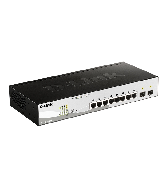 Коммутатор D-Link DGS-1210-08P/G3A, 8×1 Гбит/с PoE + 2×1 Гбит/с SFP, настраиваемый