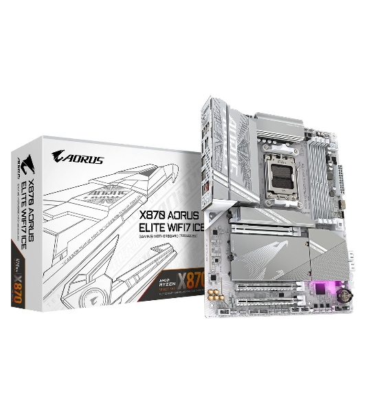 Материнская плата Gigabyte X870 A ELITE WIFI7 ICE, AM5, AMD X870, 4xDDR5, 4xSATA, 4xM.2, 1xPCI-E 5.0 x16, 1xPCI-E 4.0 x4, 1xPCI-E 3.0 x2, 1xHDMI, 1x 2.5Gb LAN, 2xUSB-C 4.0, 2xUSB 3.2 Gen 2, 4xUSB 3.2 Gen 1, 4xUSB 2.0, 2x3.5 мм, 7.1, ATX