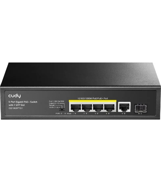 Коммутатор Cudy GS1005PTS1, 5×1 Гбит/с, 1×1 Гбит/с SFP
