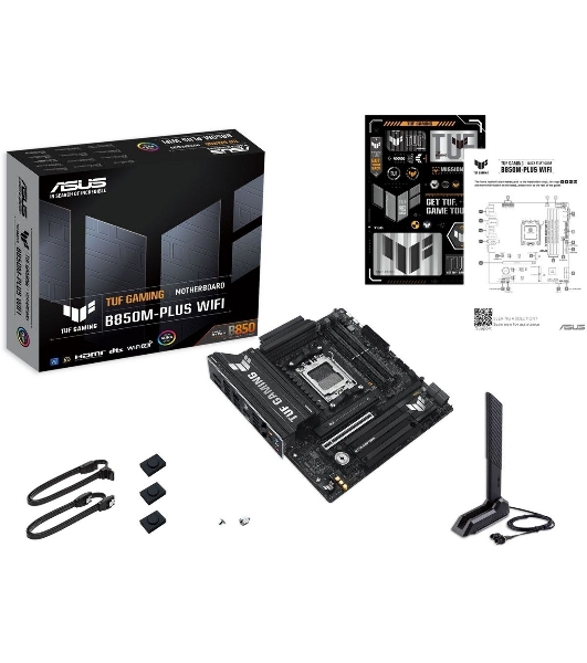 Материнская плата ASUS TUF GAMING B850M-PLUS WIFI, AM5, AMD B850, 4xDDR5, 4xSATA, 3xM.2, 1xPCIe 4.0 x16, 1xHDMI, 1xDP, 1x 2.5Gb LAN, 1xUSB-C 20Gbps, 3xUSB-A 10Gbps, 4xUSB-A 5Gbps, 4xUSB-A 2.0, 7.1, micro-ATX