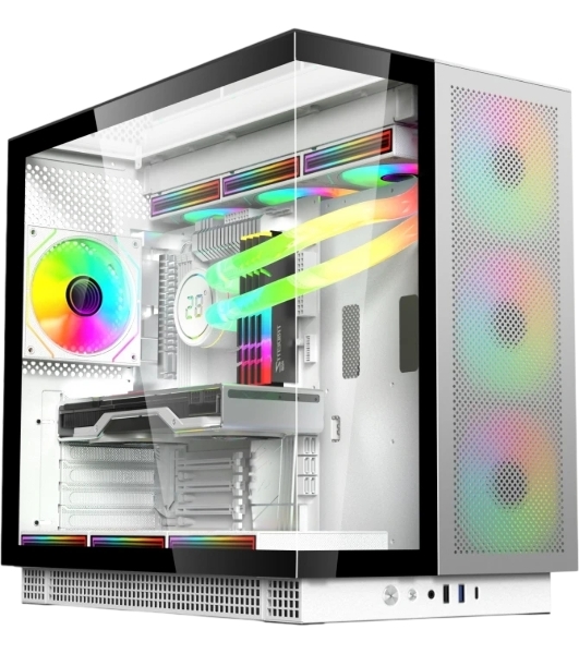 Компьютерный корпус ACD Phantom 100 ATX, Type-C + 2XUSB 3.0+HD audio combo, 4X120мм ARGb fans+Remote control, See View case, TG, Aluminum.