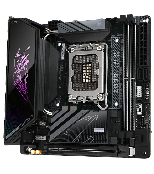 Материнская плата Gigabyte Z890I AORUS ULTRA, LGA 1851, Intel Z890, 2xDDR5, 2xSATA, 2xM.2, 1xPCIe 5.0 x16, 1xDP, 1xHDMI, 1xUSB-C, 1x Thunderbolt 4, 1x 2.5Gb LAN, 2xUSB-A 3.2 Gen 1, 3xUSB-A 3.2 Gen 2, 2x3.5 мм, TOSLINK, 7.1, 1xUSB4, Mini-ITX