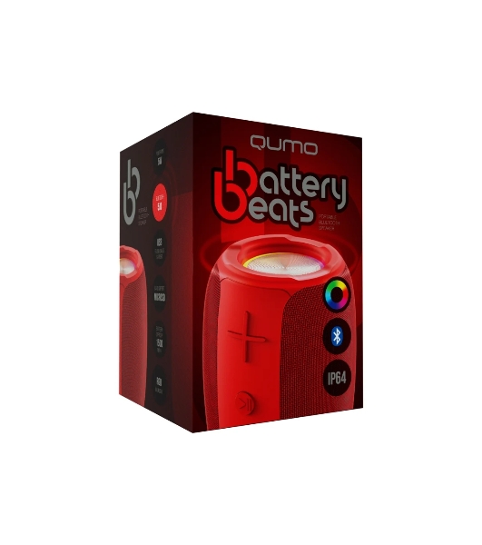 Колонка беспроводная QUMO BatteryBeats BT5.0 5Вт IP64 FM SD USB AUX подсветка 1500мА·ч красный