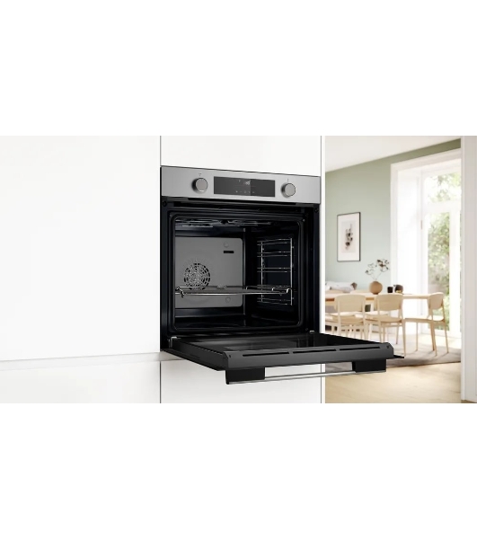 Духовой шкаф электрический Bosch HJA737BR0 Serie 4, 60 см, 76 л,нержавеющая сталь, Auto Pilot 10, 3D Hotair,класс энергоэффективности А, 7 режимов, LCD-дисплей, галогенное освещение, самоочистка EcoClean,проволочные направляющие