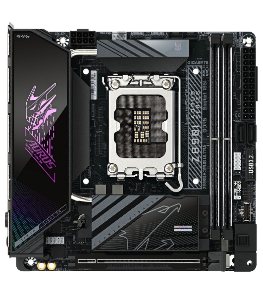 Материнская плата Gigabyte Z890I AORUS ULTRA, LGA 1851, Intel Z890, 2xDDR5, 2xSATA, 2xM.2, 1xPCIe 5.0 x16, 1xDP, 1xHDMI, 1xUSB-C, 1x Thunderbolt 4, 1x 2.5Gb LAN, 2xUSB-A 3.2 Gen 1, 3xUSB-A 3.2 Gen 2, 2x3.5 мм, TOSLINK, 7.1, 1xUSB4, Mini-ITX