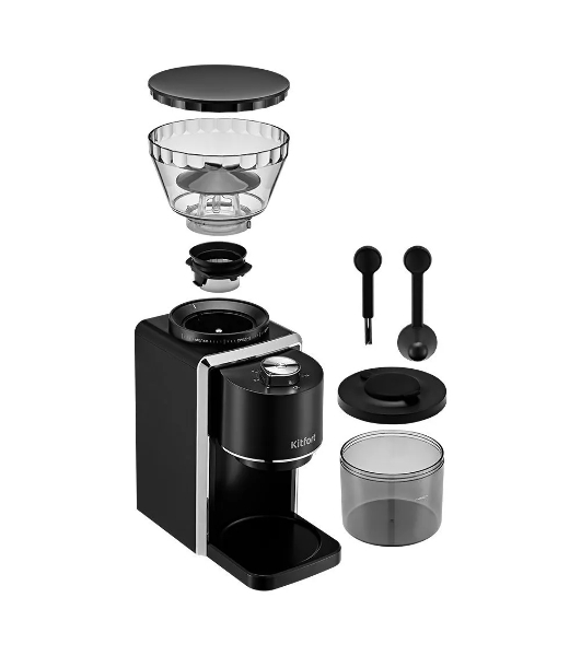 Кофемолка Kitfort КТ-787 200Вт сист.помол.:жернова вместим.:250гр черный/серебристый