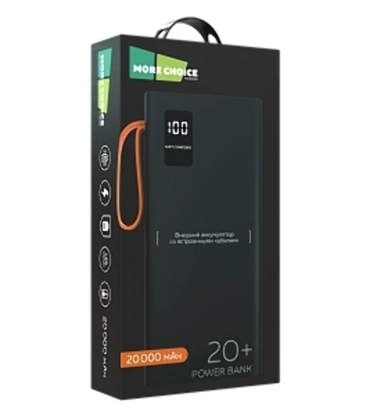 Портативный аккумулятор More choice (4620202550569) PB22-20 с кабелем 2USB 2.1A - 20000mAh черный