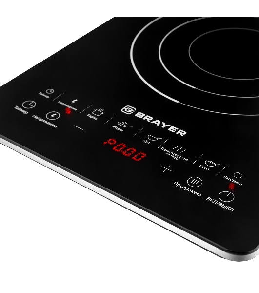 Плита настольная электрическая BRAYER BR2800 черный, 2.2 кВт, индукция, конфорки - 1, стеклокерамика, сенсор