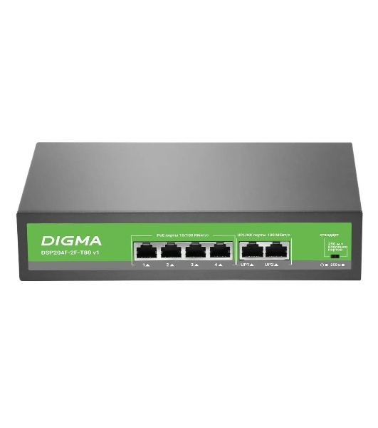 Коммутатор Digma DSP204F-2F-T80 V1, 6×100 Мбит/с, неуправляемый