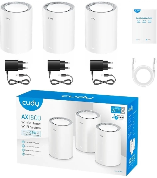 Бесшовный Mesh роутер Cudy M1800(3-Pack) AX1800 10/100/1000BASE-TX белый (упак.:3шт)