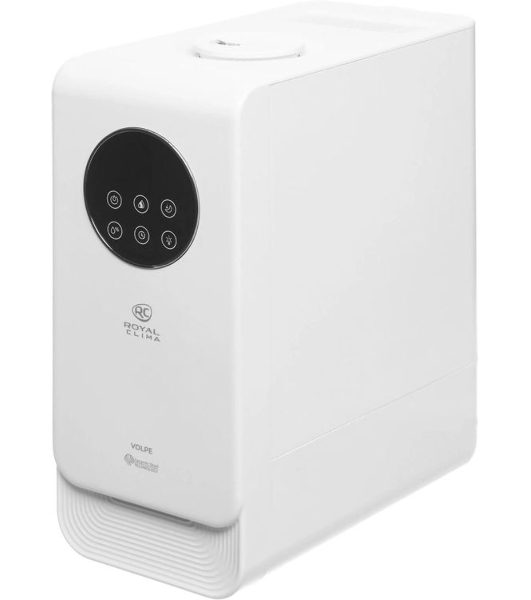 Увлажнитель воздуха Royal Clima VOLPE RUH-VP270/6.5E-WT белый, 30 м², 6.5 л, ультразвуковой, производительность 270 мл/ч, гигростат, ароматизация, управление по Wi-Fi (SmartLife), пульт ДУ