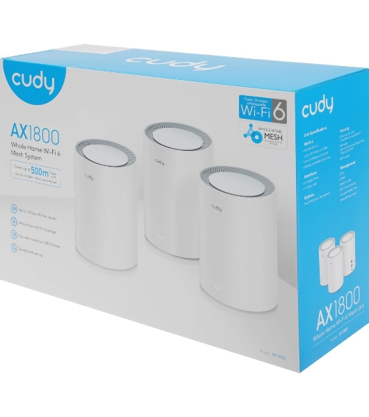 Бесшовный Mesh роутер Cudy M1800(3-Pack) AX1800 10/100/1000BASE-TX белый (упак.:3шт)