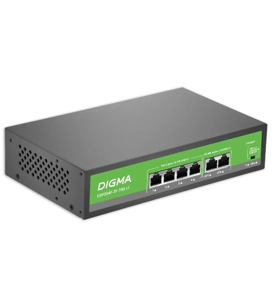 Коммутатор Digma DSP204F-2F-T80 V1, 6×100 Мбит/с, неуправляемый