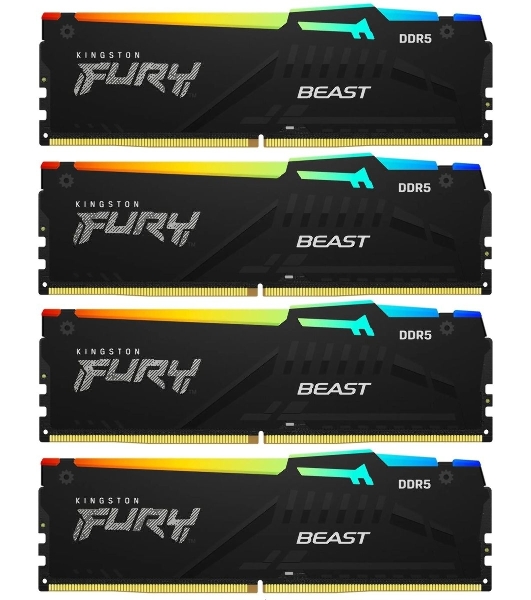 Оперативная память Kingston Fury Beast RGB, DDR5, 64Gb (4x16 GB), 6000 MHz, CL40, радиатор, RGB, черный