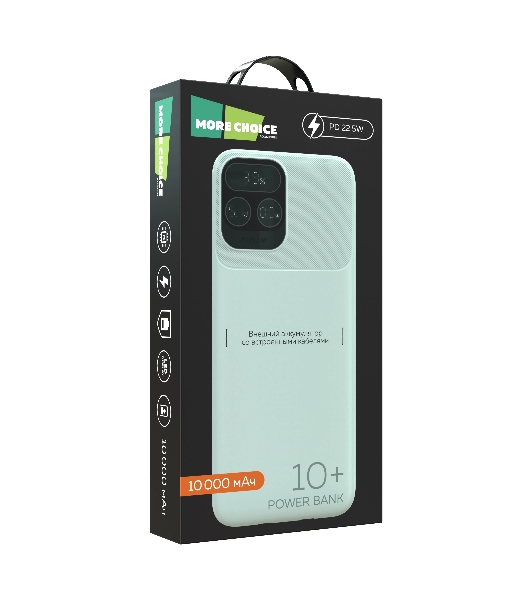 Портативный аккумулятор More choice (4620202550606) PB55-10 с кабелем 1USB 3.0A - 10000mAh белый