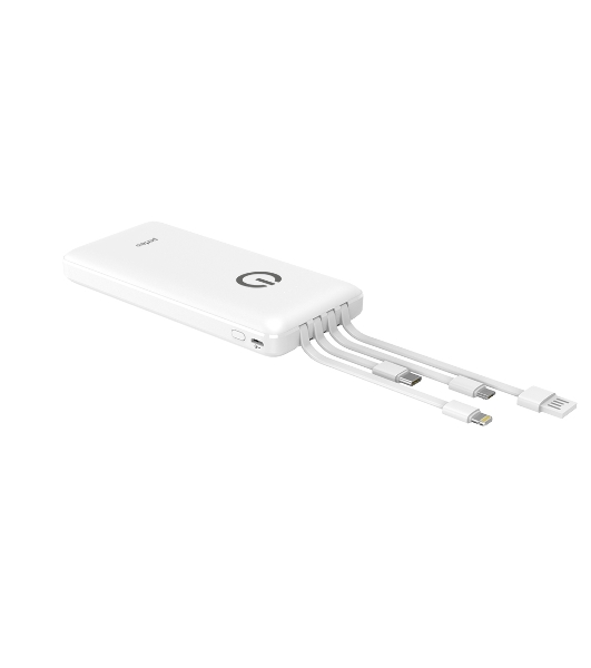 Портативный аккумулятор Powerbank Perfeo ABSOLUTE 10000mah In Micro usb,USB/Out USB,Micro usb,Type-C,Lightning, 2.1А/белый (PF_B4879)